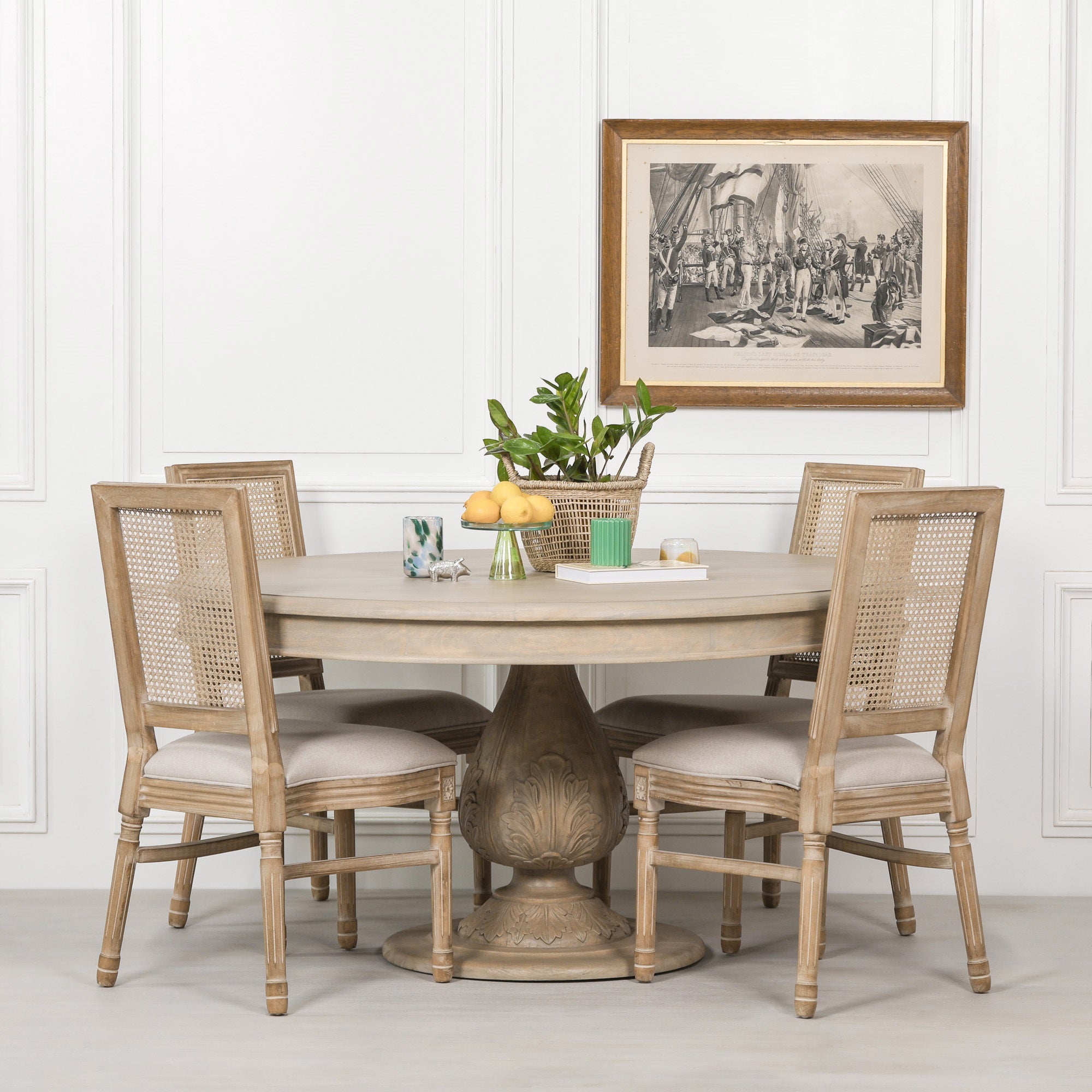 Whitehaven Rustic Light Wood 150cm Round Acorn 4 Seater Dining Table