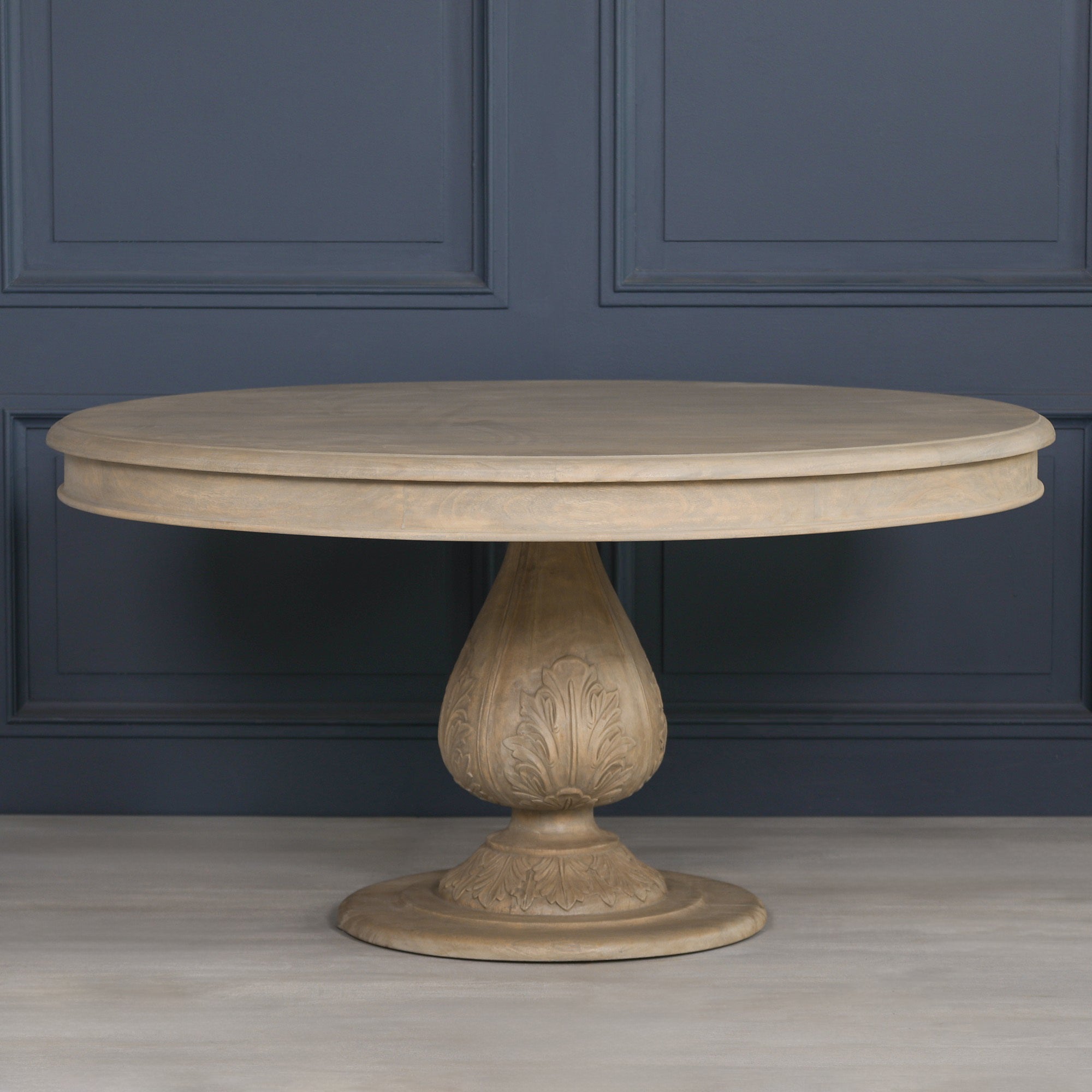 Whitehaven Rustic Light Wood 150cm Round Acorn 4 Seater Dining Table