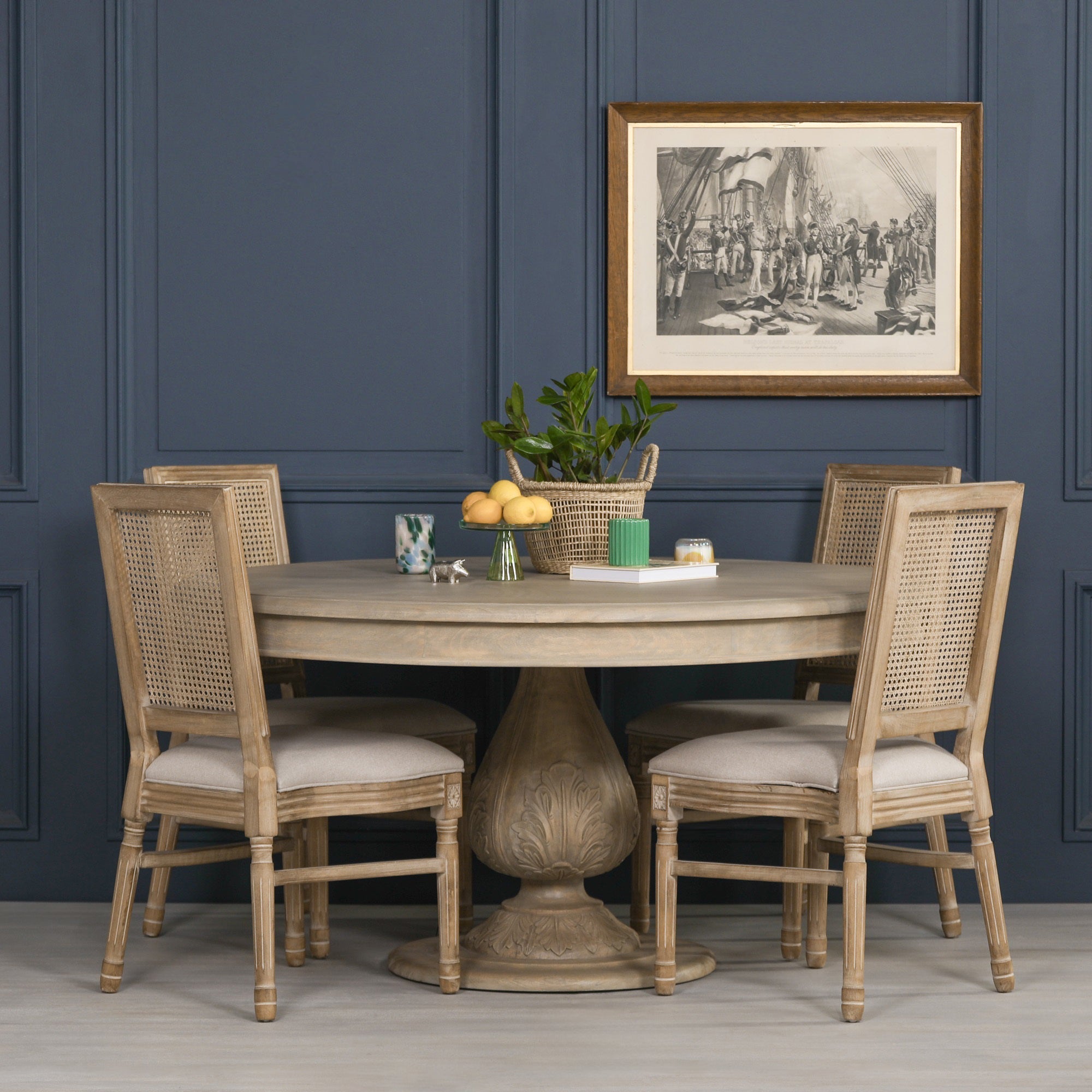 Whitehaven Rustic Light Wood 150cm Round Acorn 4 Seater Dining Table