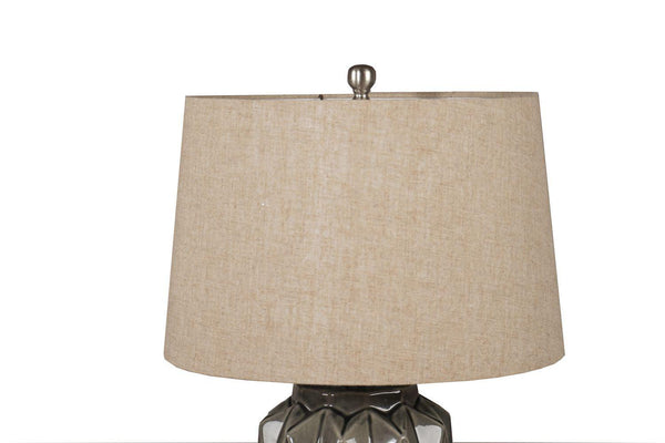 Acantho Grey Ceramic Lamp With Linen Shade - House of Altair
