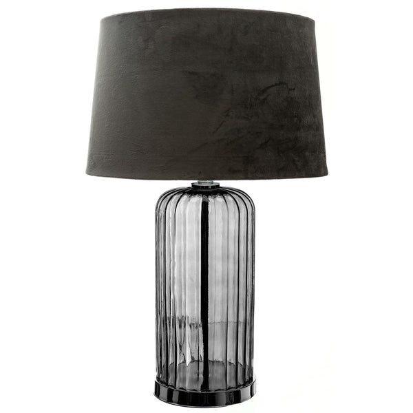 Alberta Metallic Glass Lamp With Velvet Shade - House of Altair