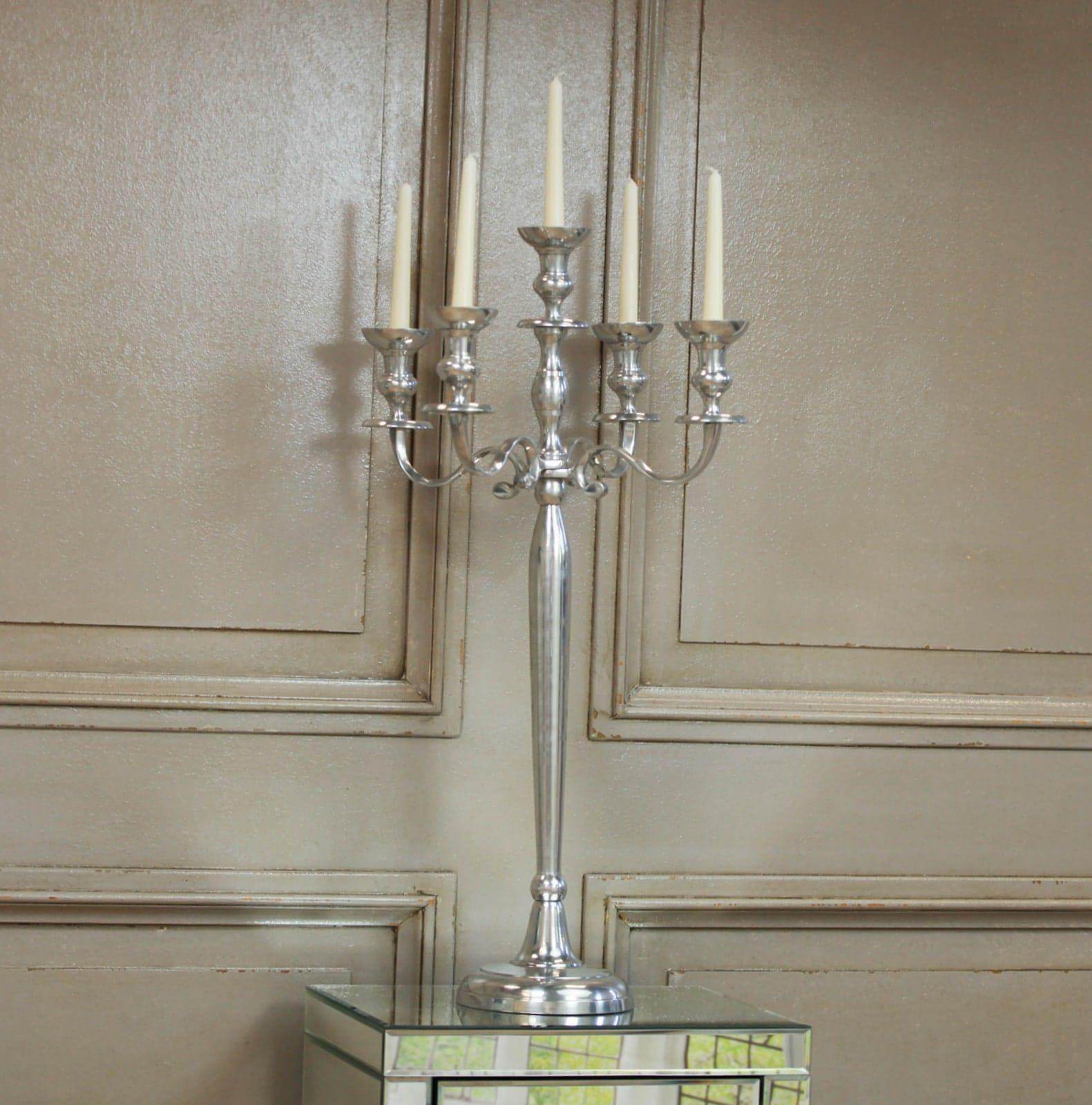 Aluminium Polished 80cm Candelabra - House of Altair