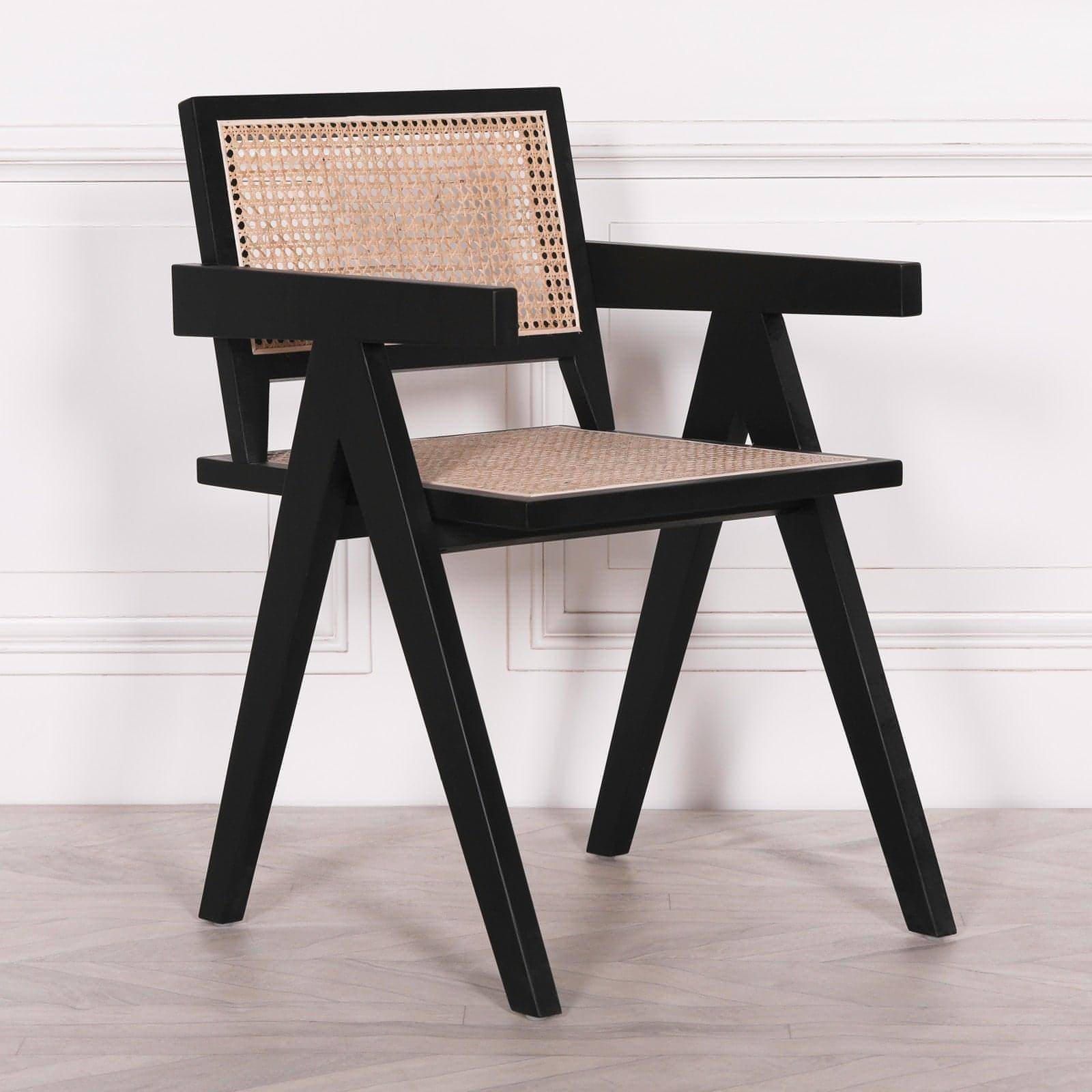 Black Wooden Caned Dining Chair - House of Altair