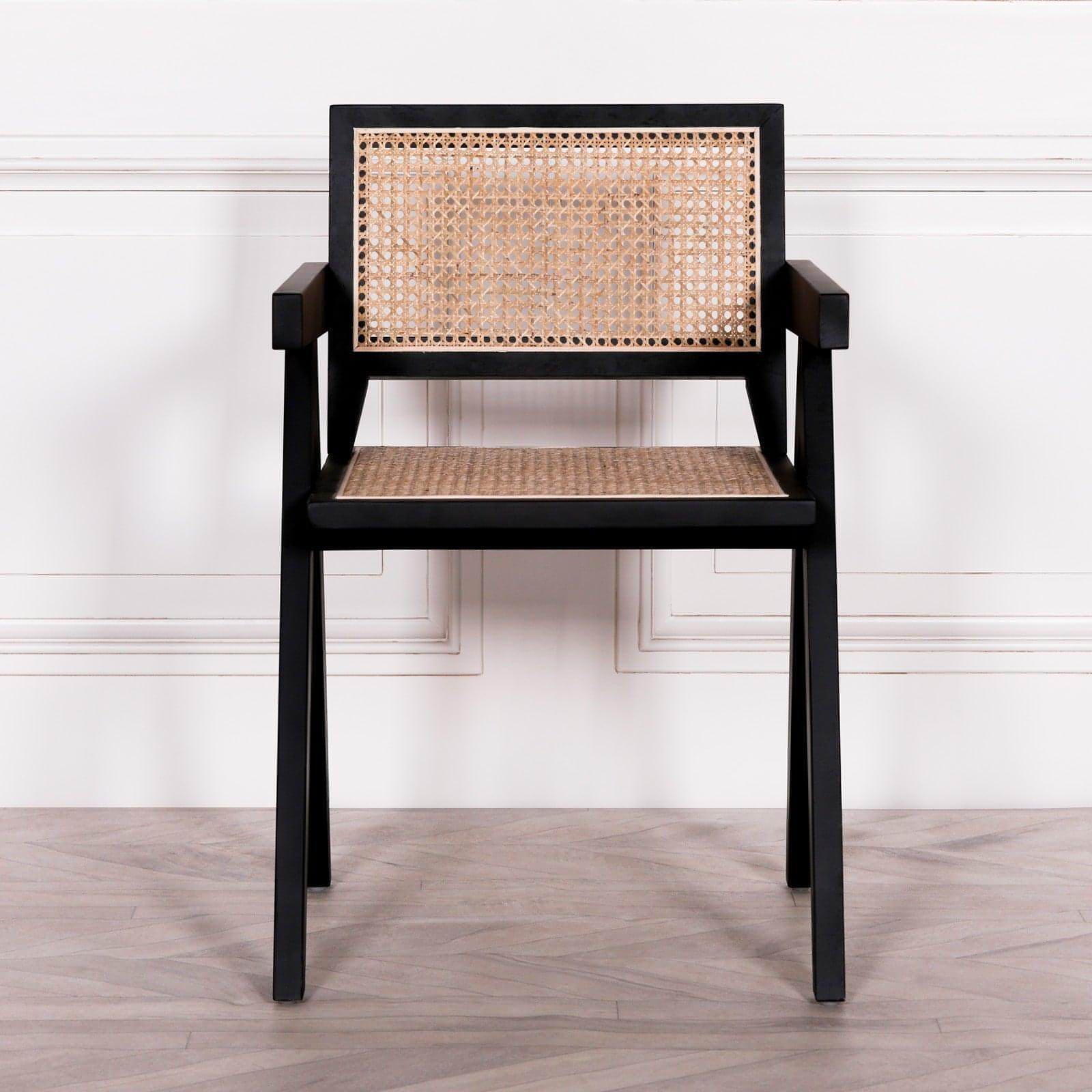 Black Wooden Caned Dining Chair - House of Altair