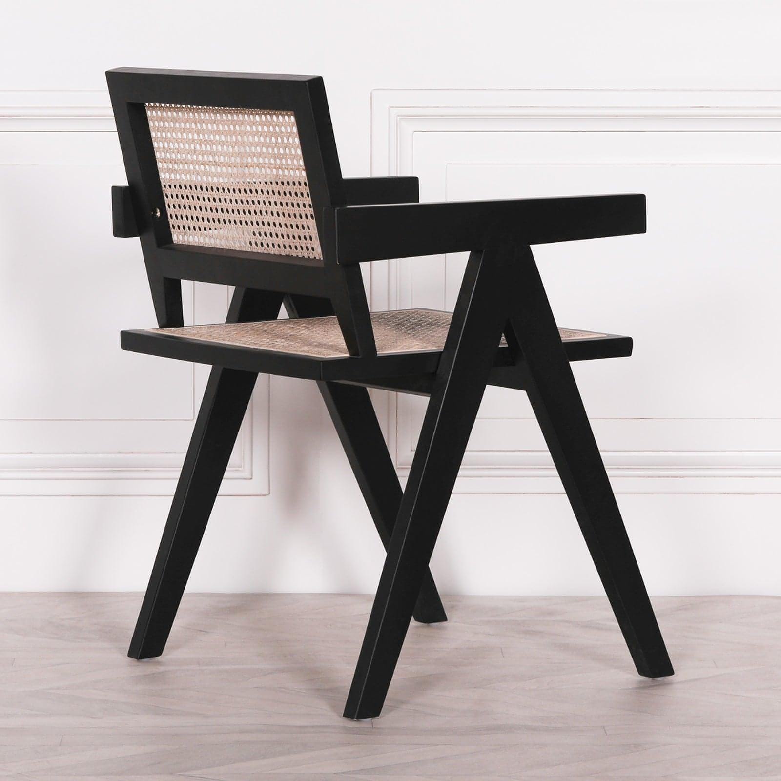 Black Wooden Caned Dining Chair - House of Altair