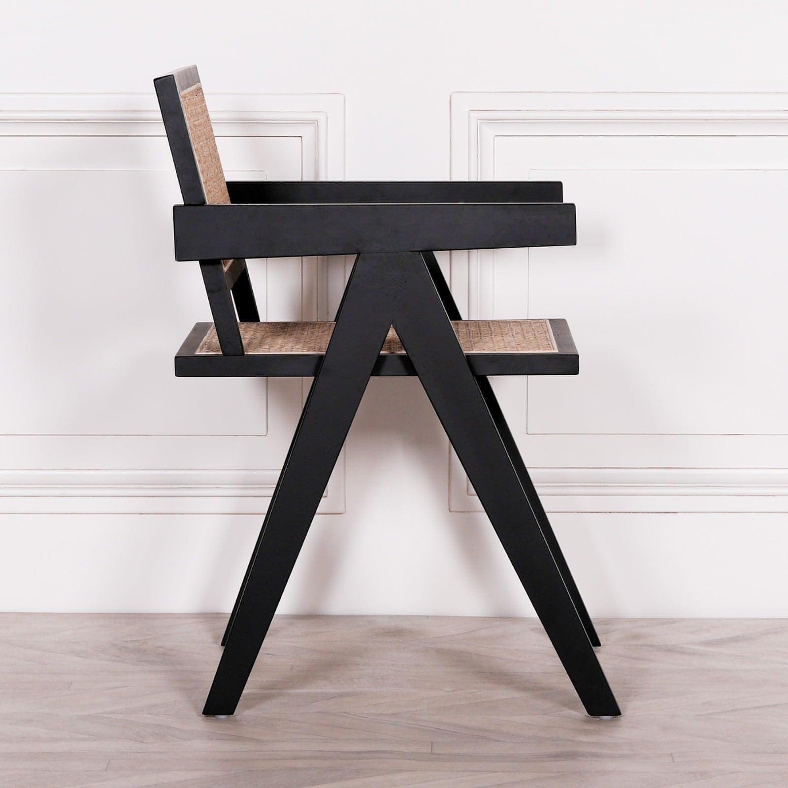 Black Wooden Caned Dining Chair - House of Altair