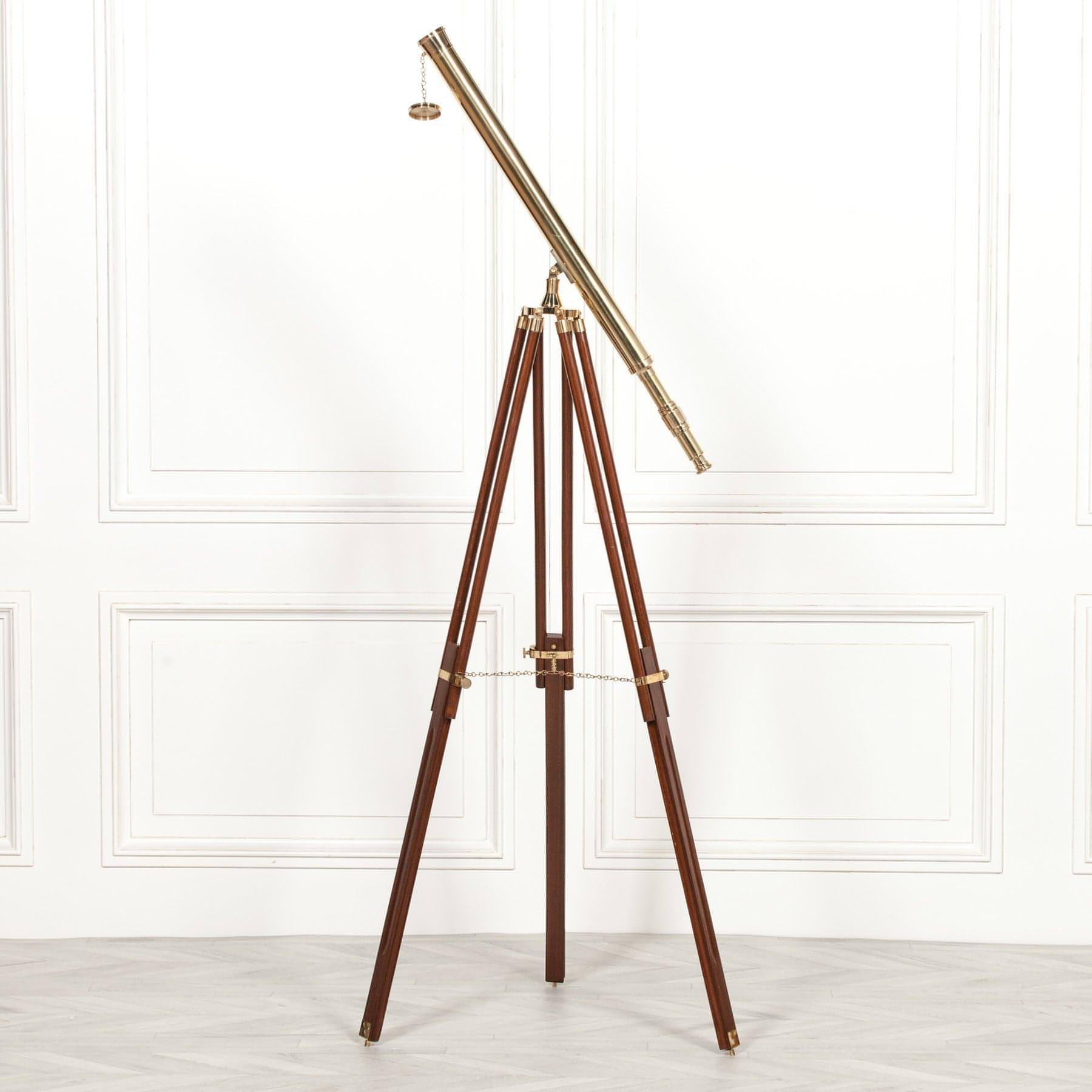 Brass Telescope on Wooden Stand - House of Altair