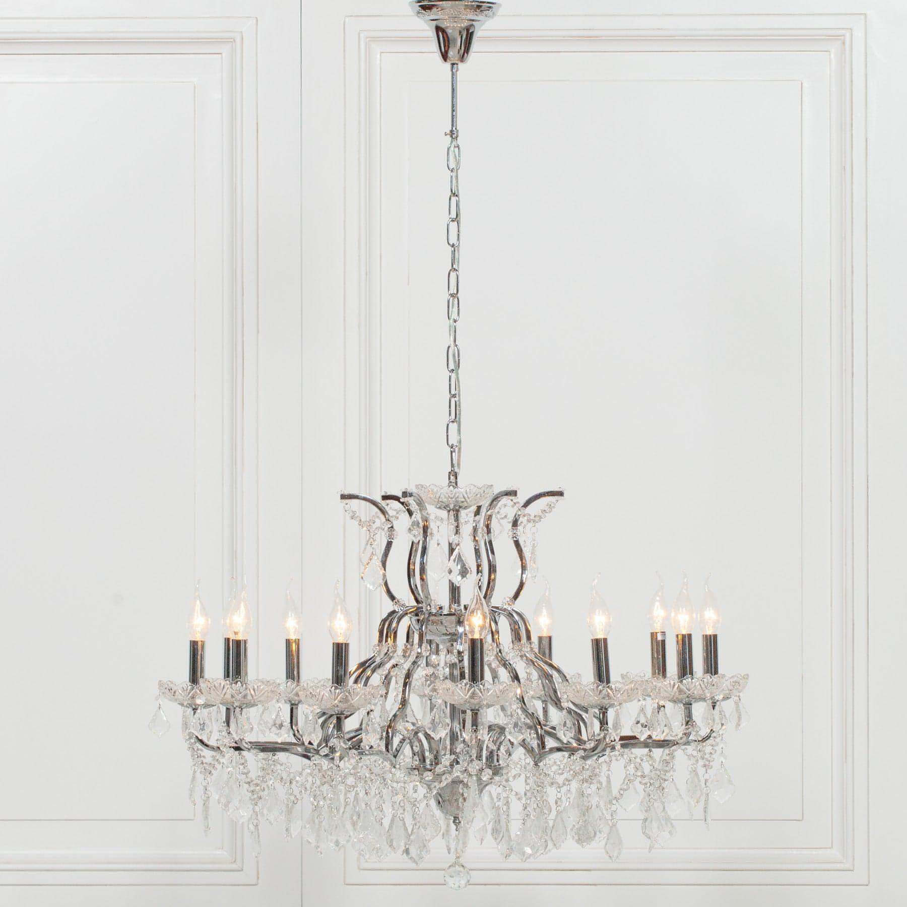 Chrome 12 Branch Shallow Cut Glass Chandelier - House of Altair