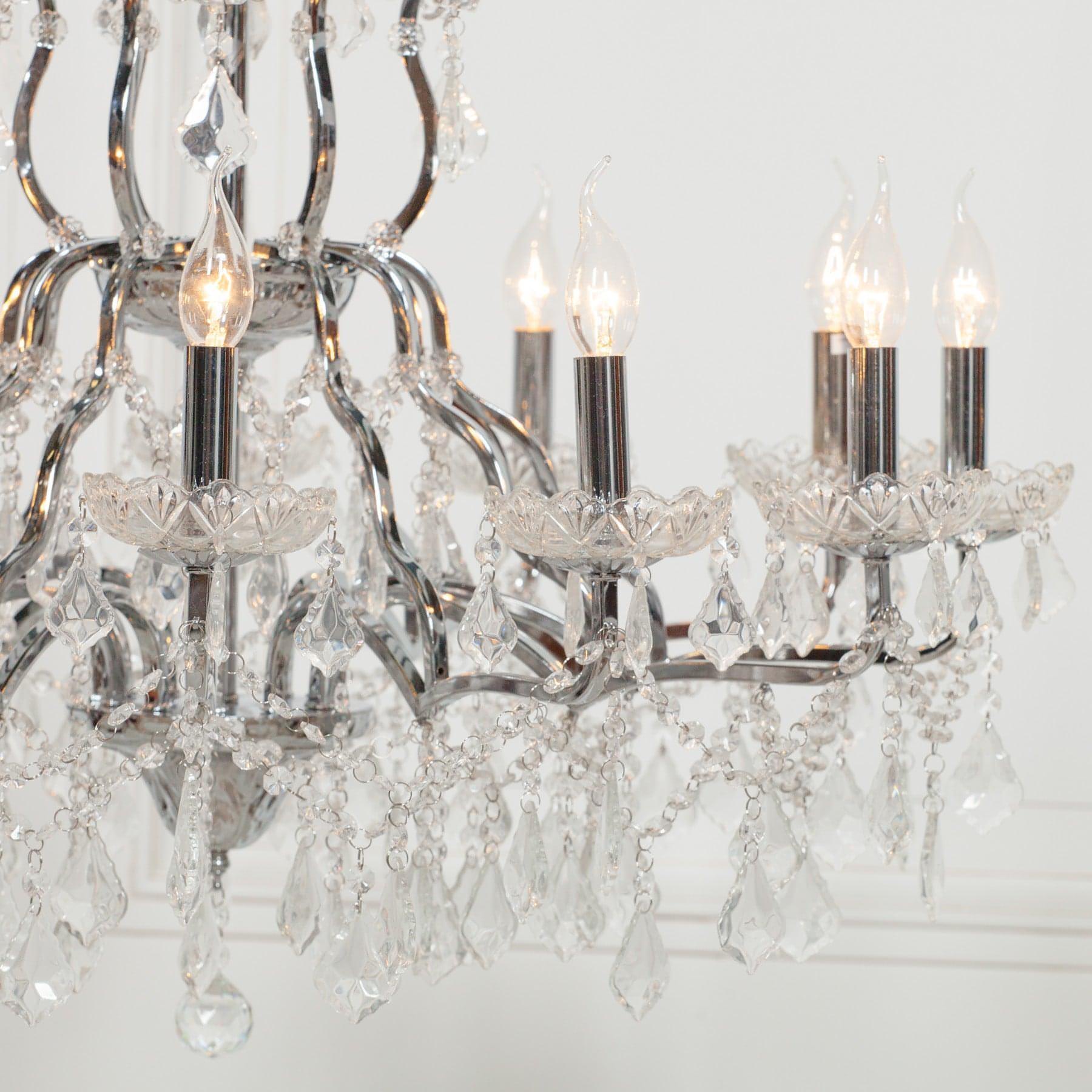 Chrome 12 Branch Shallow Cut Glass Chandelier - House of Altair