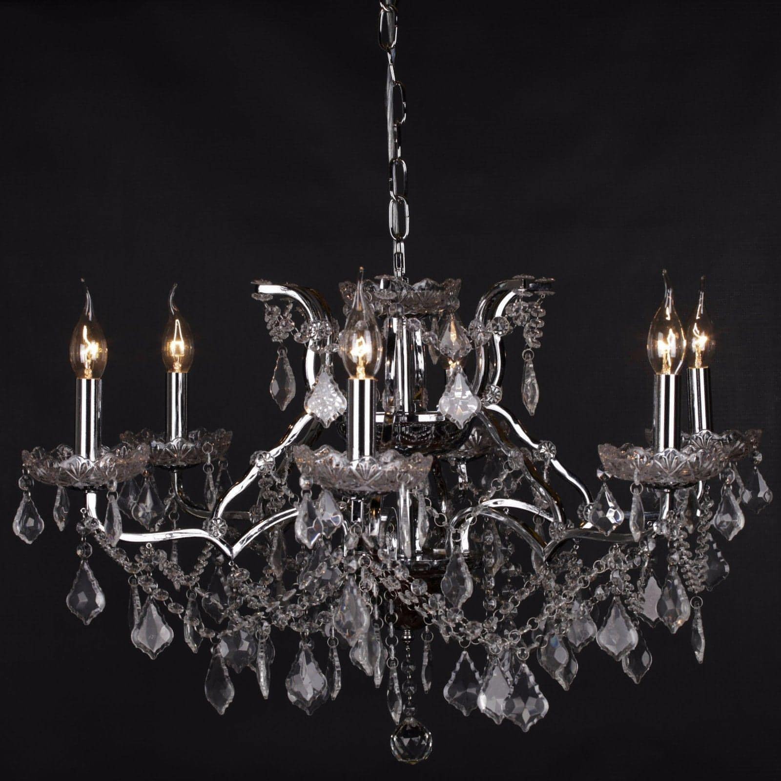 Chrome 6 Branch Shallow Cut Glass Chandelier - House of Altair