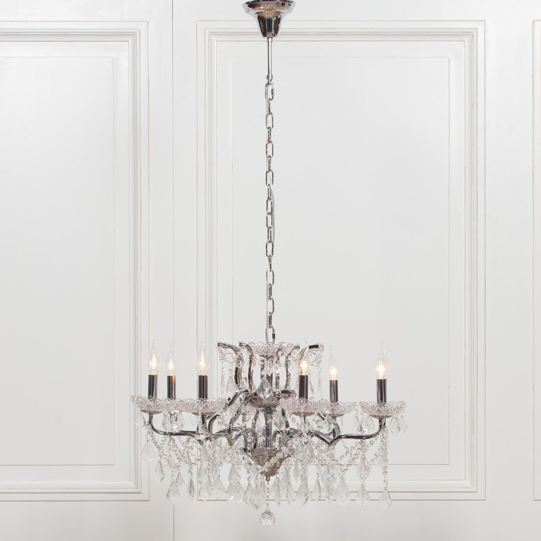 Chrome 8 Branch Shallow Cut Glass Chandelier - House of Altair