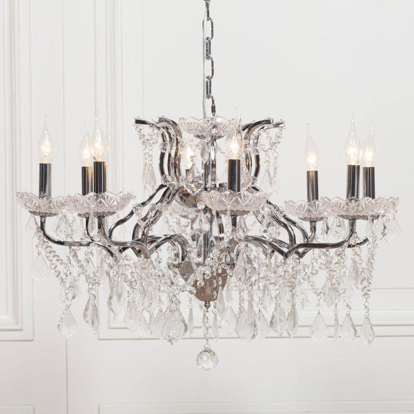 Chrome 8 Branch Shallow Cut Glass Chandelier - House of Altair