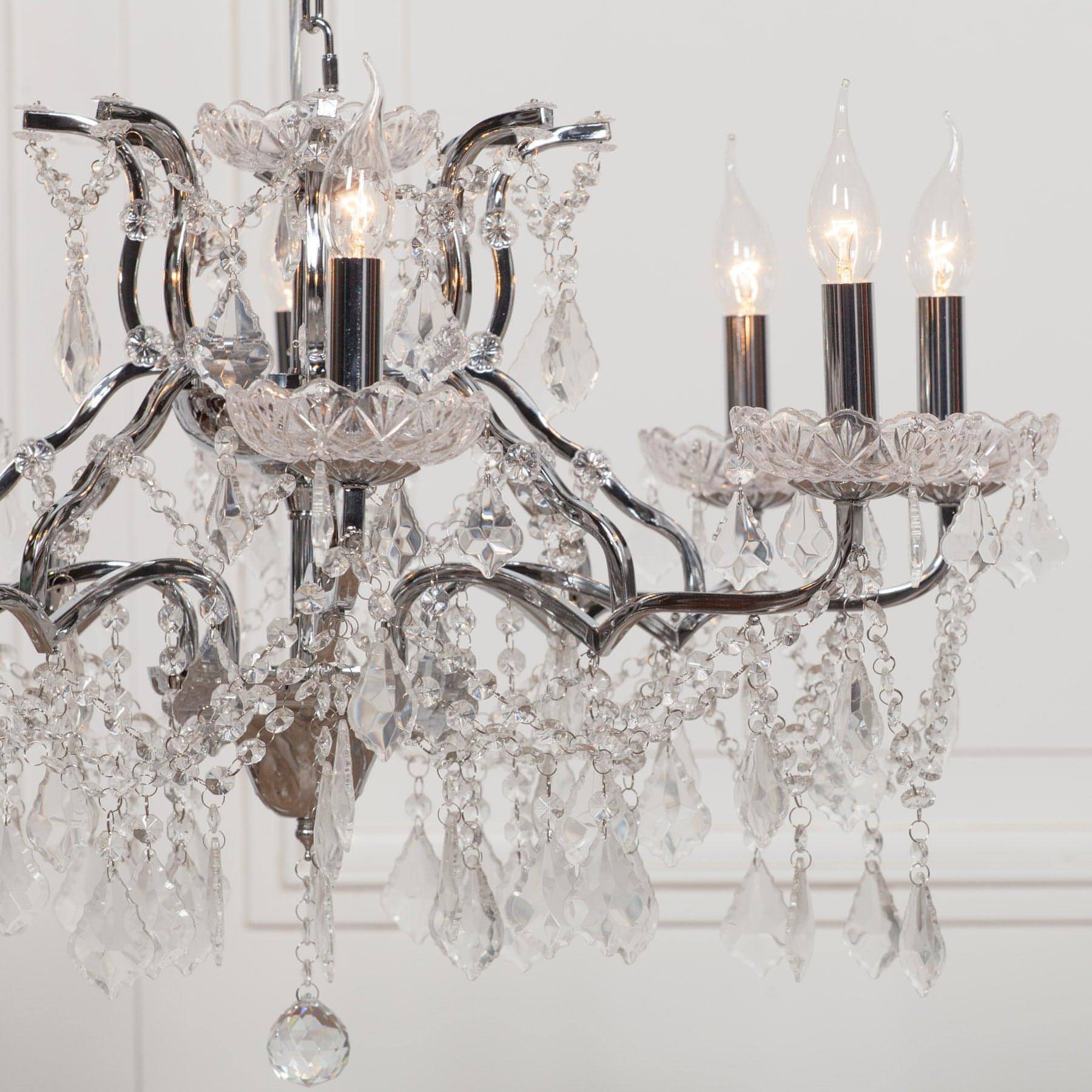 Chrome 8 Branch Shallow Cut Glass Chandelier - House of Altair