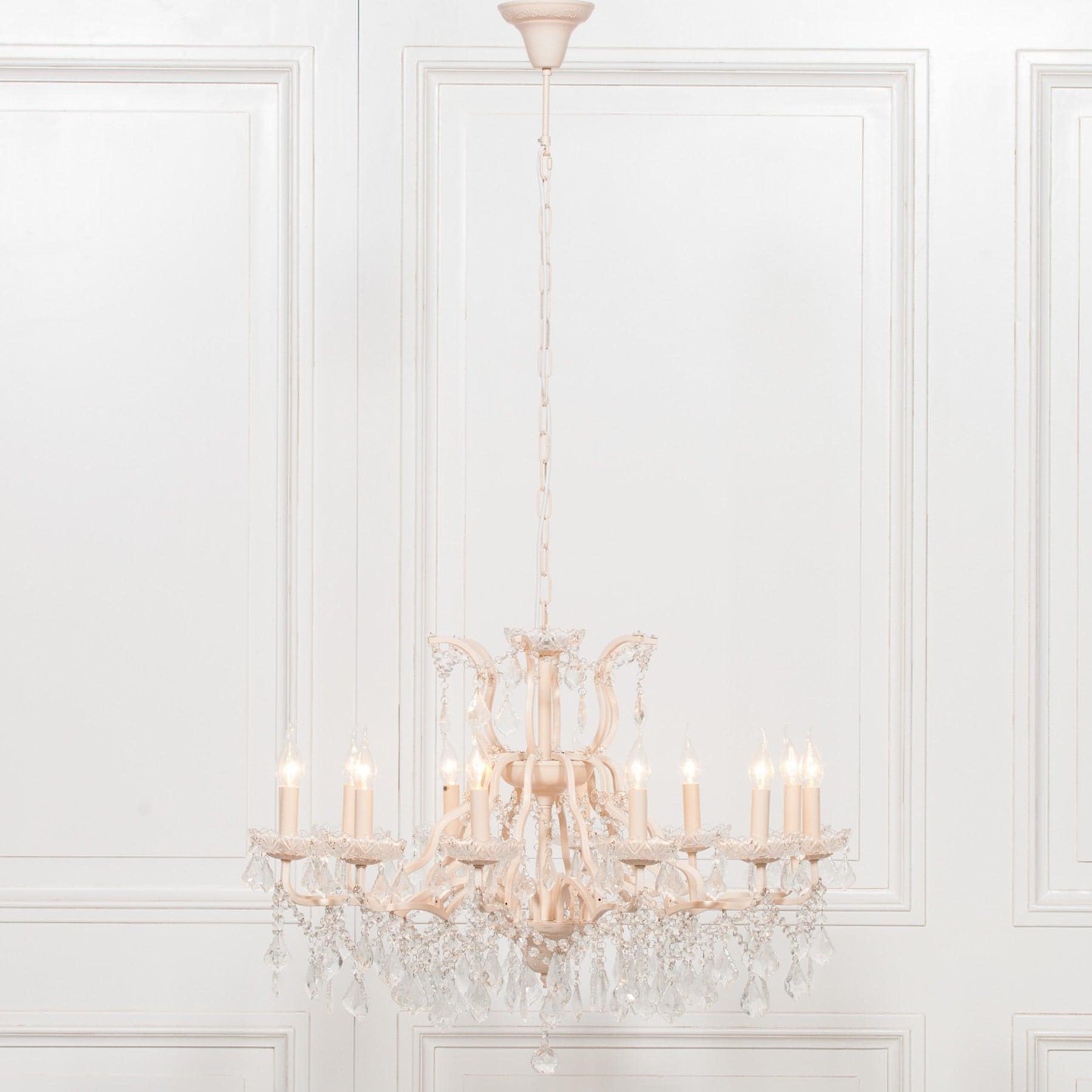 Cream 12 Branch Shallow Cut Glass Chandelier - House of Altair