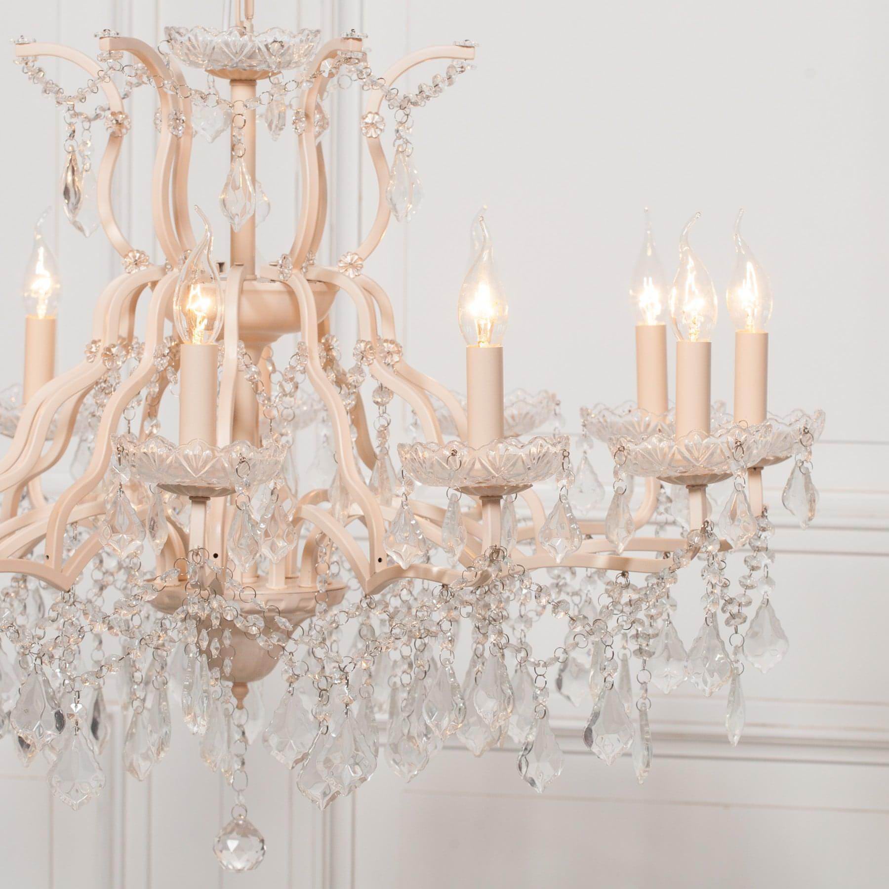 Cream 12 Branch Shallow Cut Glass Chandelier - House of Altair