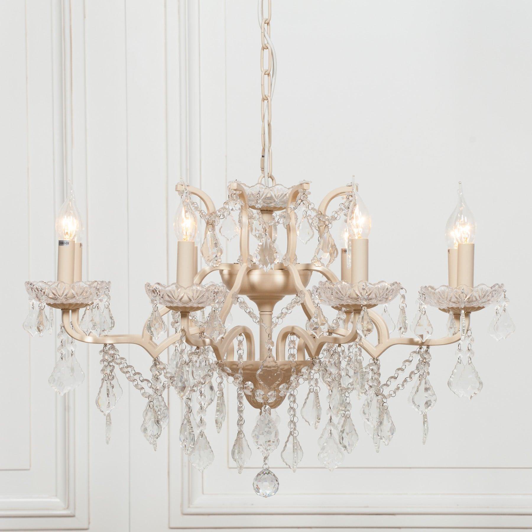 Cream 8 Branch Shallow Cut Glass Chandelier - House of Altair