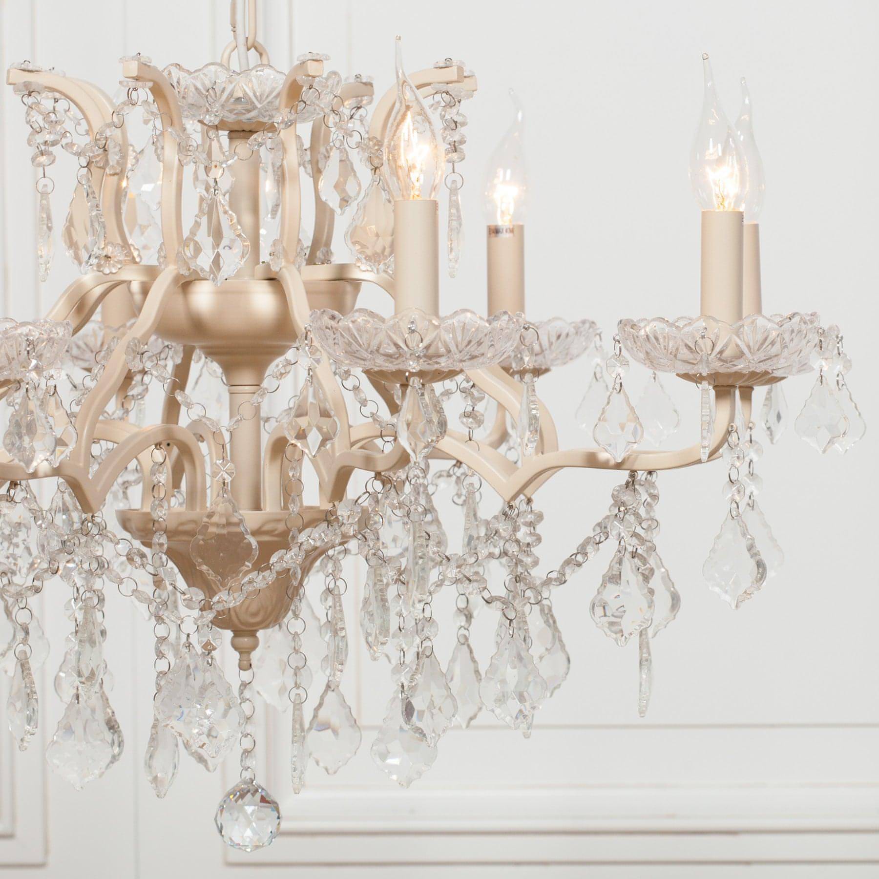 Cream 8 Branch Shallow Cut Glass Chandelier - House of Altair