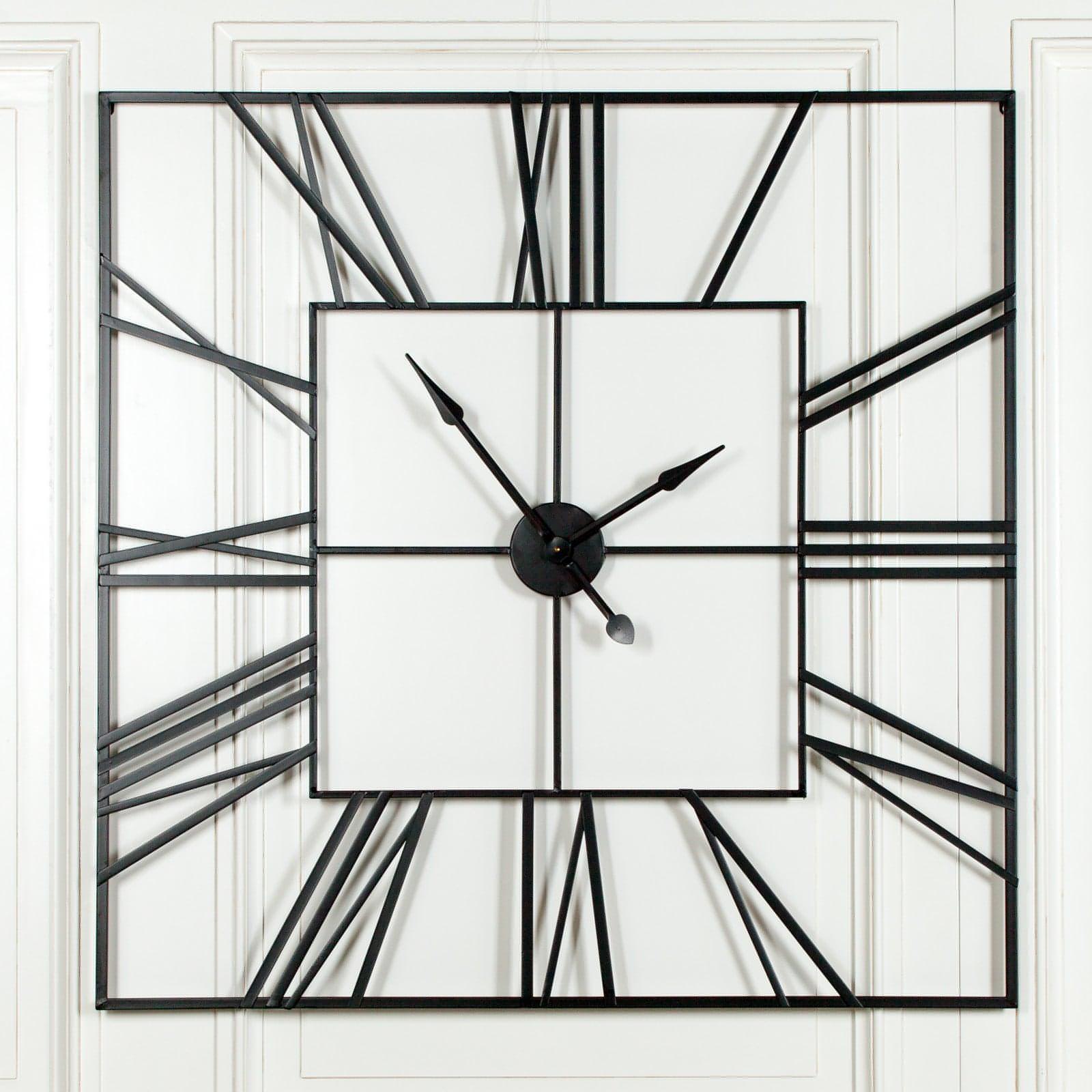 Extra Large 120cm Black Square Metal Wall Clock - House of Altair