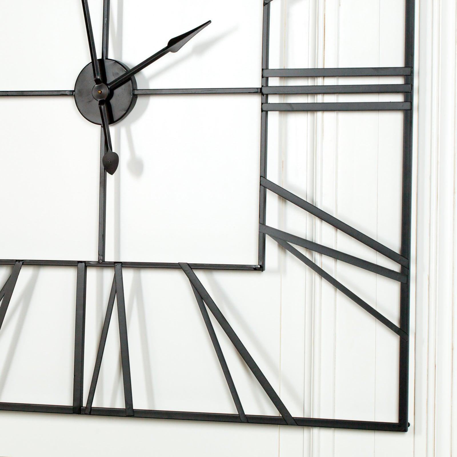 Extra Large 120cm Black Square Metal Wall Clock - House of Altair