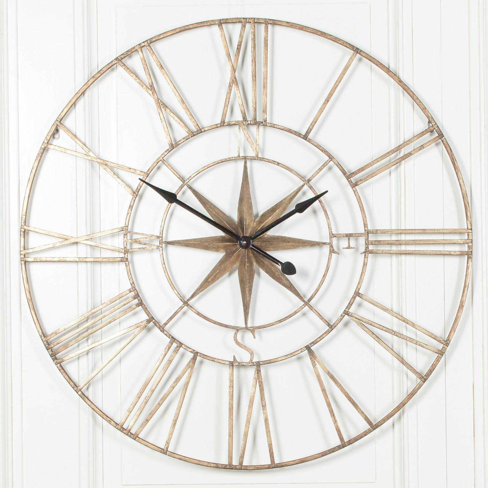 Extra Large 120cm Rustic Metal Compass Wall Clock - House of Altair