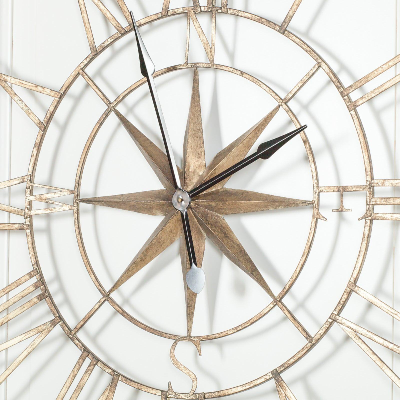 Extra Large 120cm Rustic Metal Compass Wall Clock - House of Altair