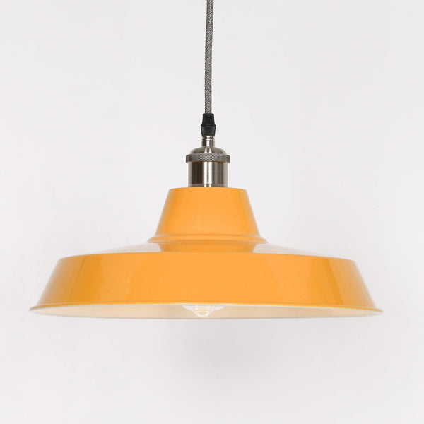 Factory Style Mustard Yellow Enamel Painted 36cm Pendant Light - House of Altair