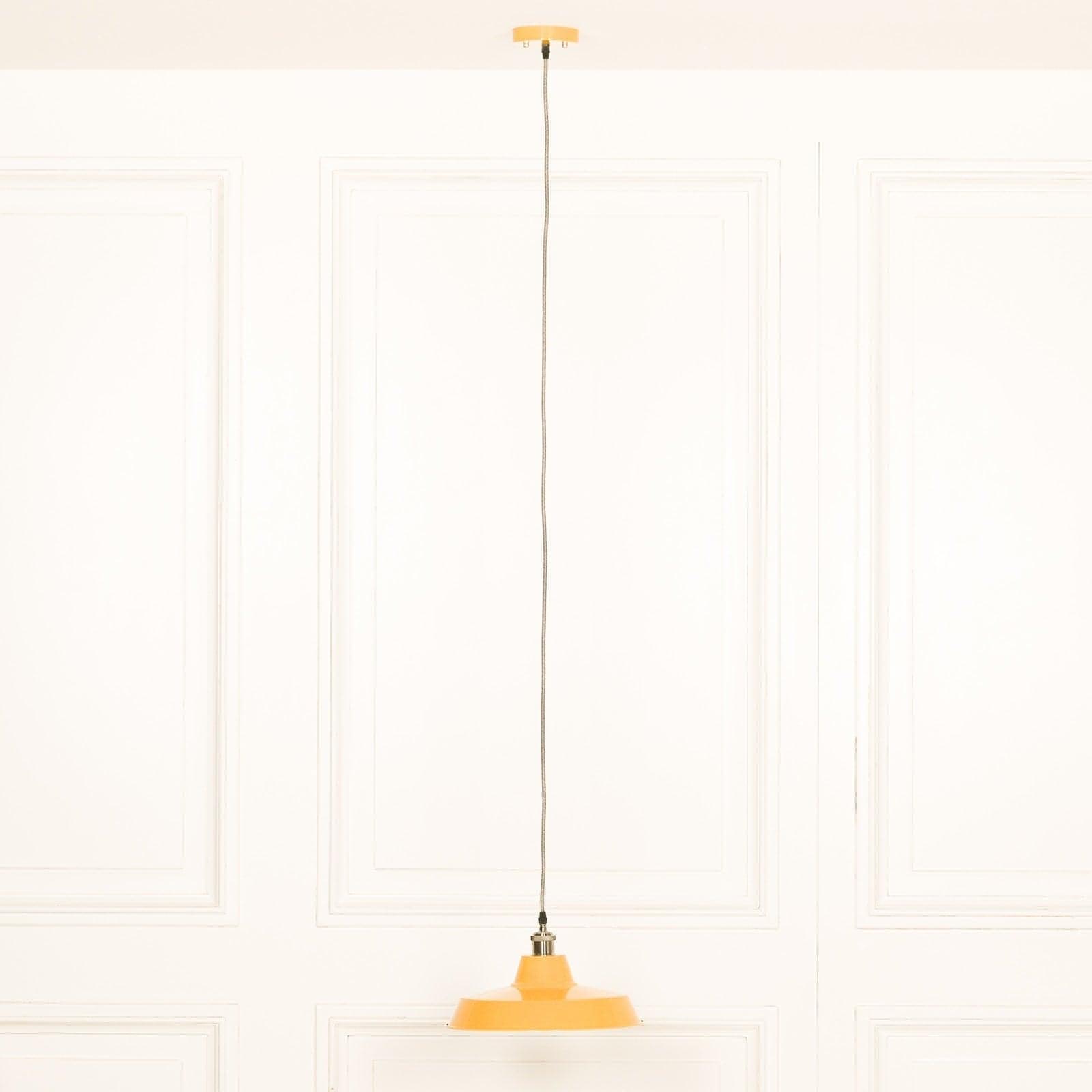 Factory Style Mustard Yellow Enamel Painted 36cm Pendant Light - House of Altair