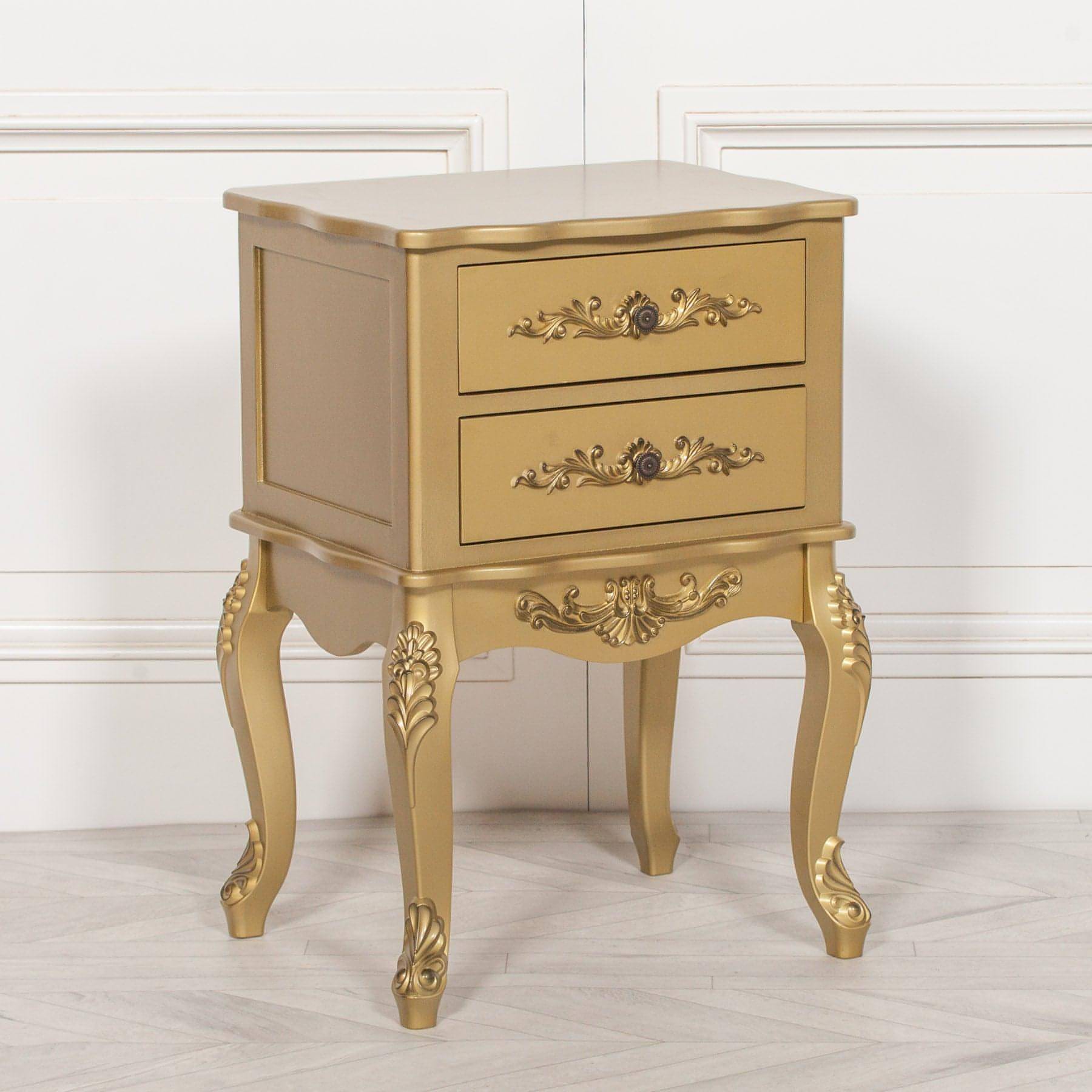 French Antique Gold 2 Drawer Bedside - House of Altair