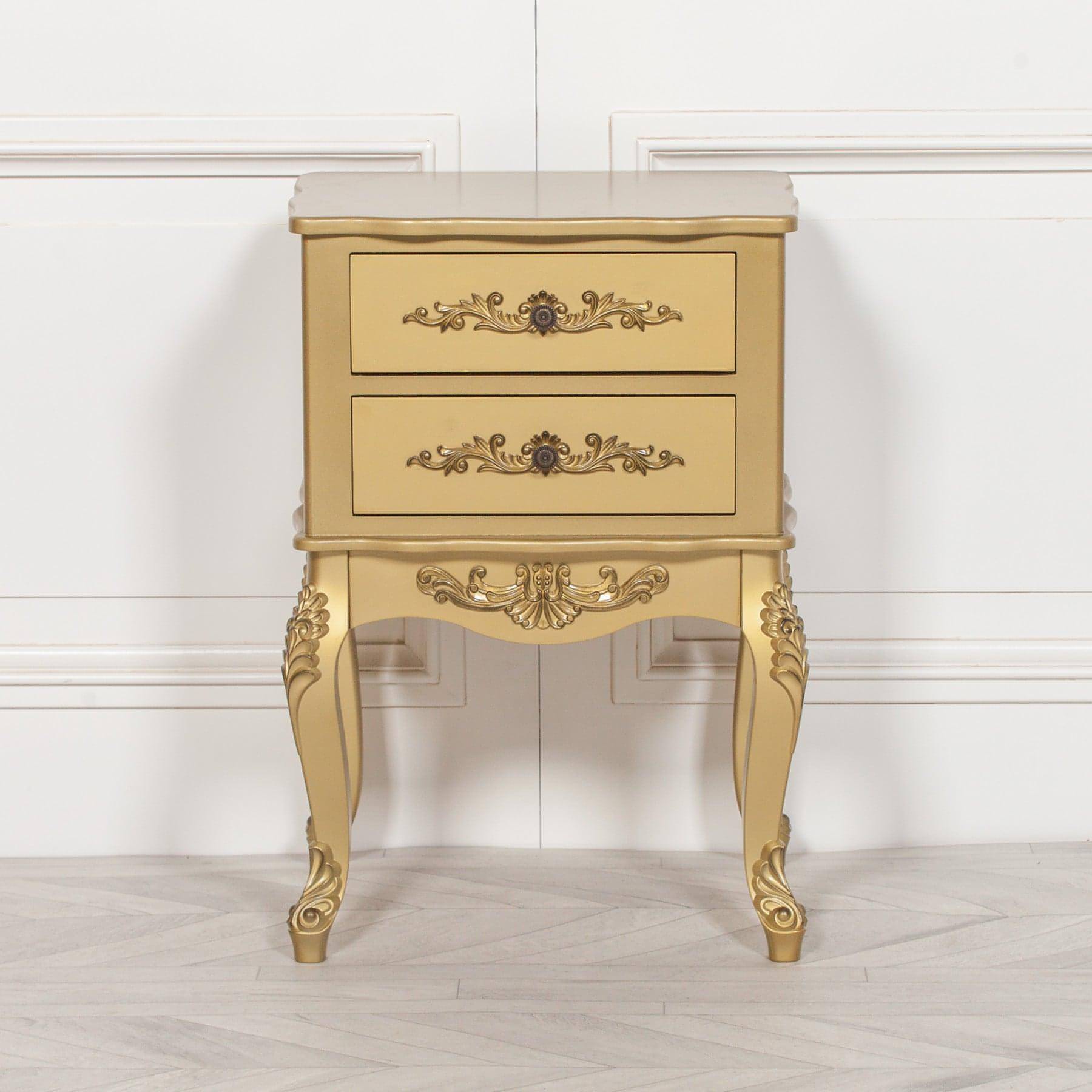 French Antique Gold 2 Drawer Bedside - House of Altair