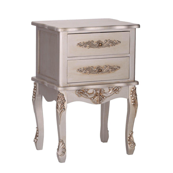 French Antique Silver 2 Drawer Bedside - House of Altair