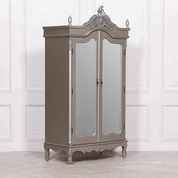 French Antique Silver Double Mirrored Door Armoire - House of Altair