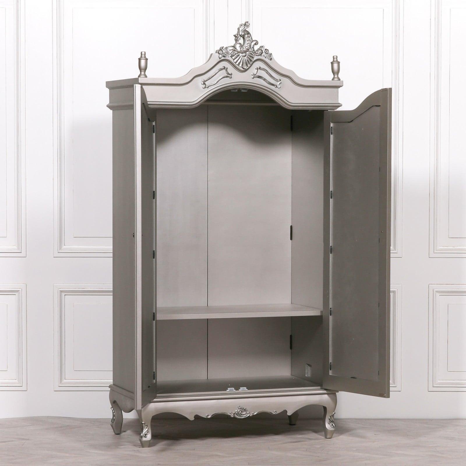 French Antique Silver Double Mirrored Door Armoire - House of Altair