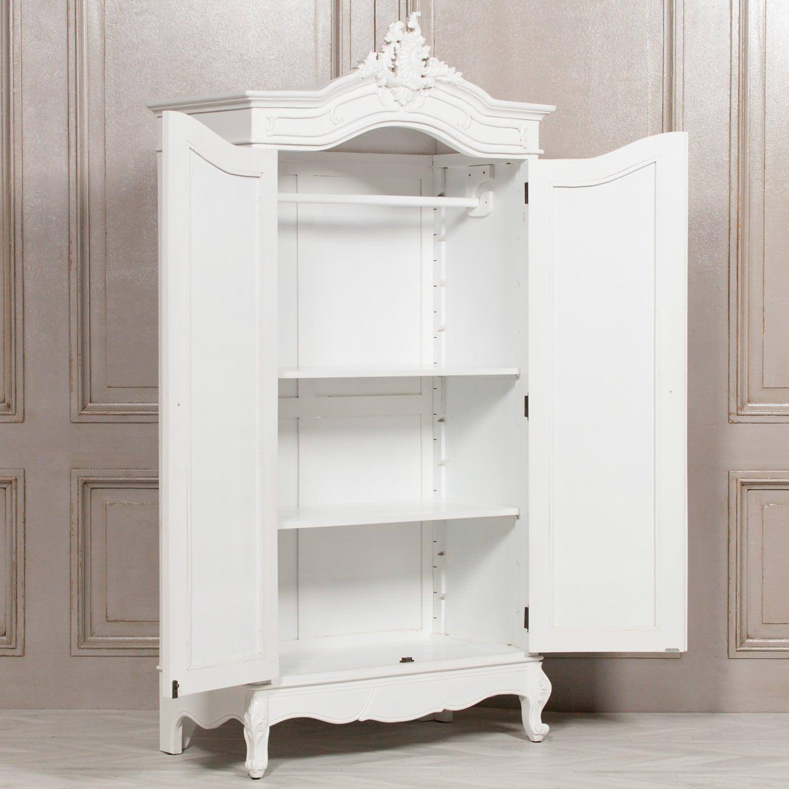 French Style White Carved Double Full Mirrored Armoire - House of Altair