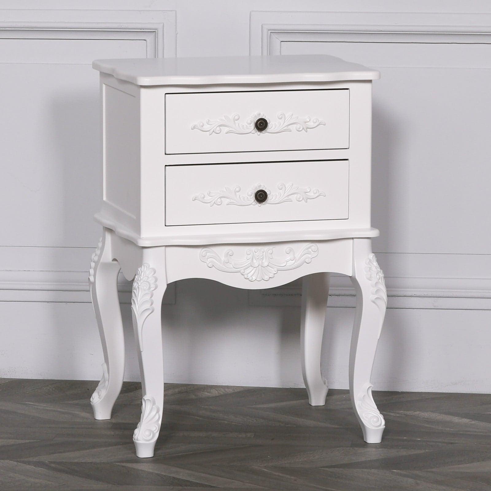 French White 2 Drawer Bedside - House of Altair