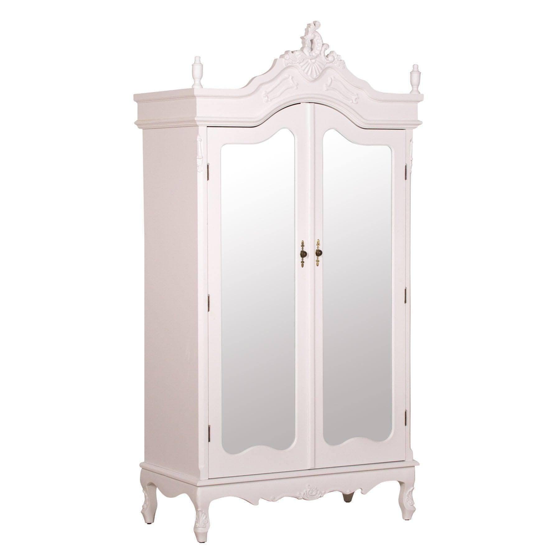 French White Double Mirrored Door Armoire - House of Altair