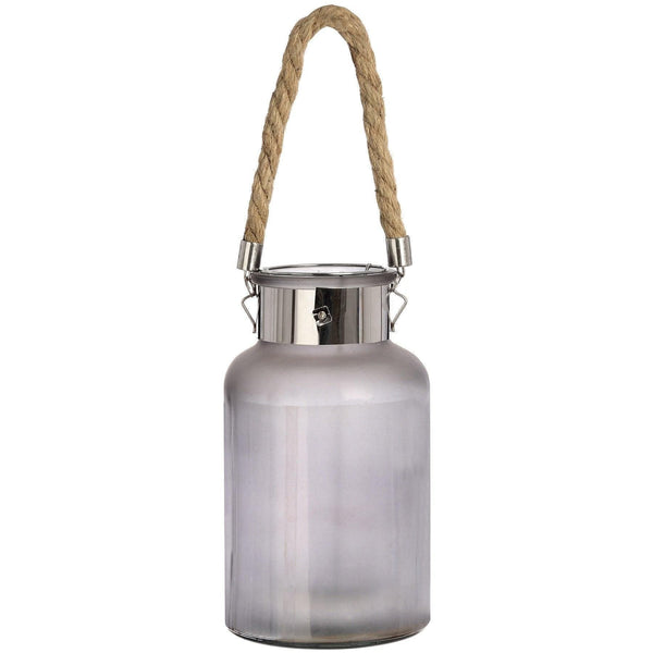 Frosted Glass Lantern with Rope Detail and Interior LED - House of Altair