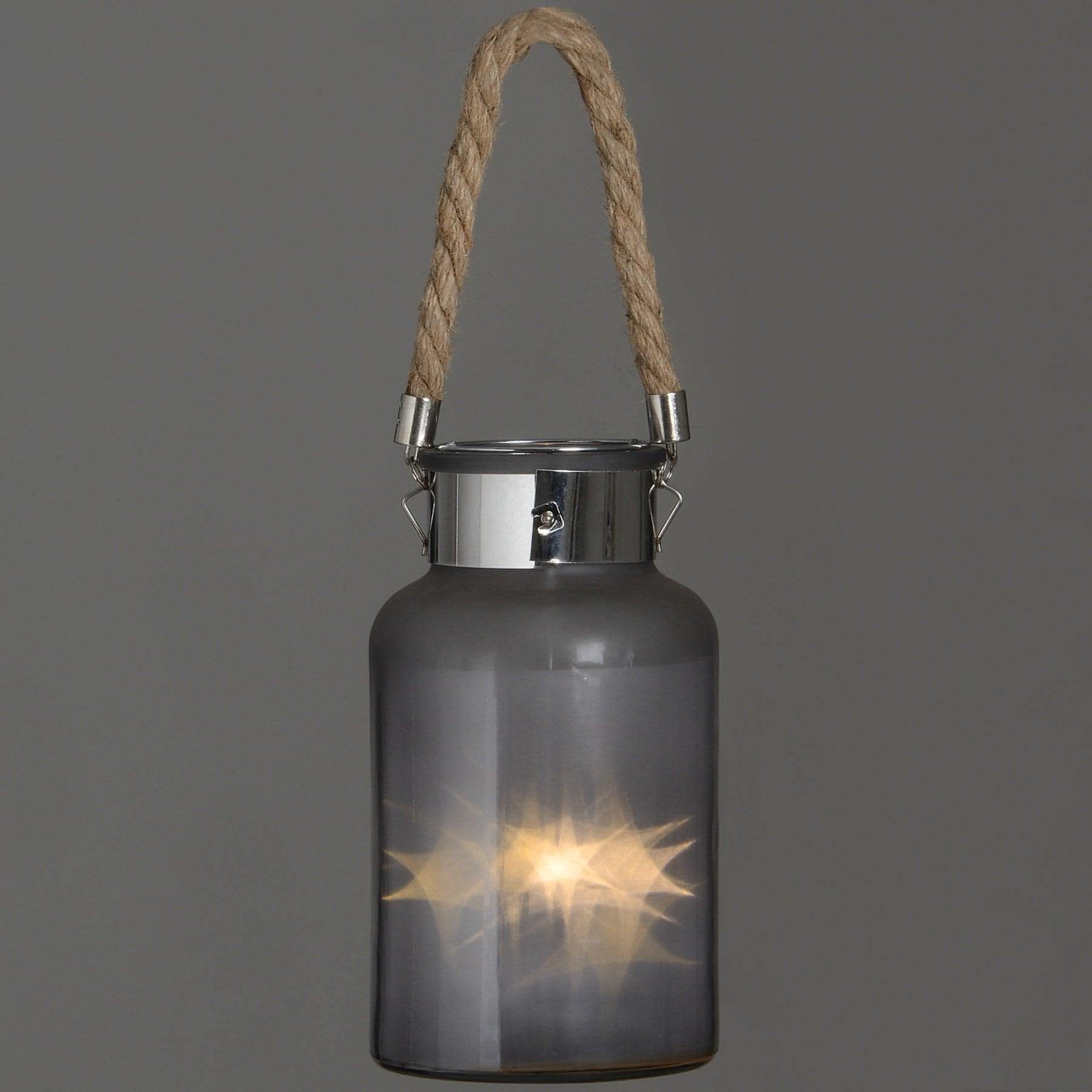 Frosted Glass Lantern with Rope Detail and Interior LED - House of Altair