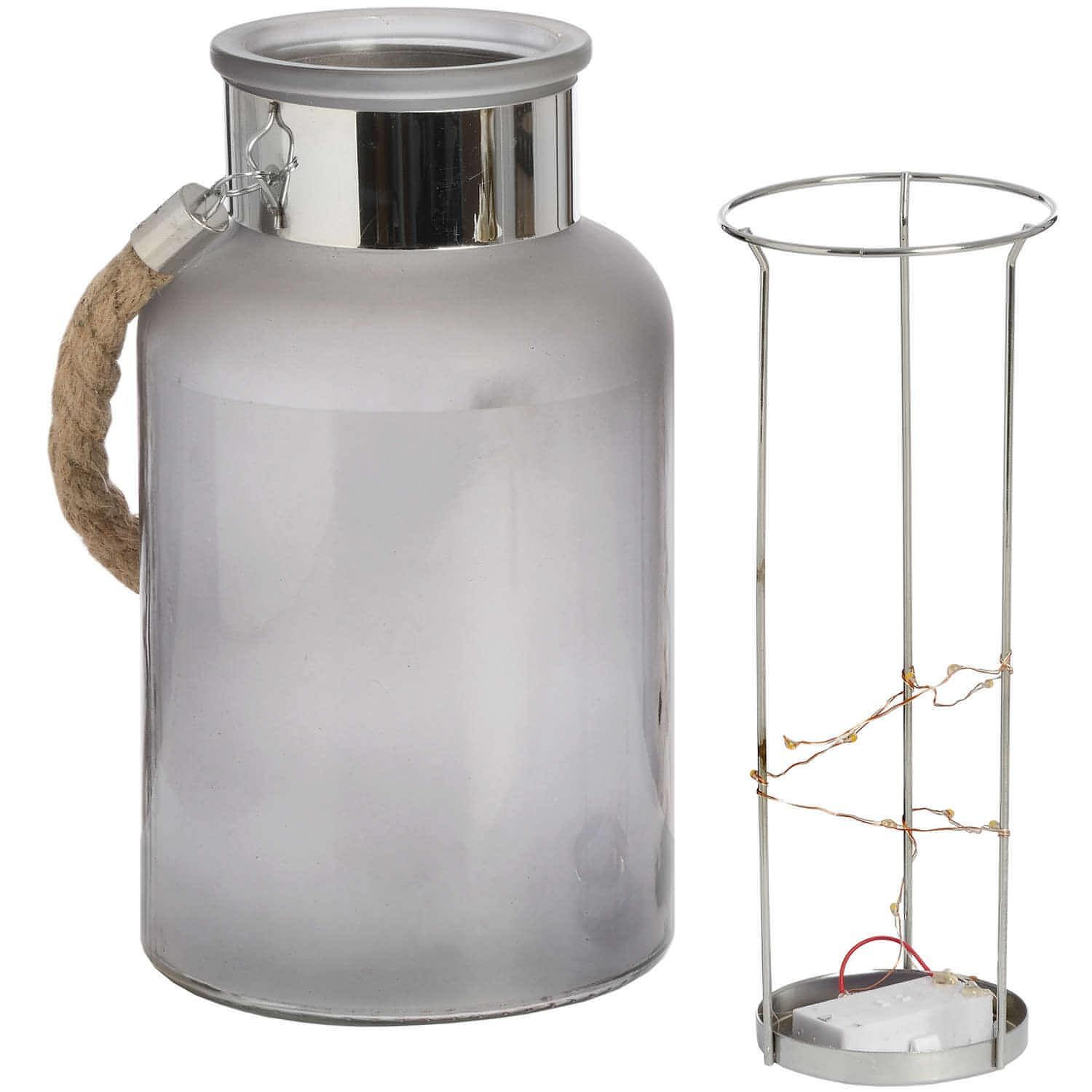 Frosted Glass Lantern with Rope Detail and Interior LED - House of Altair