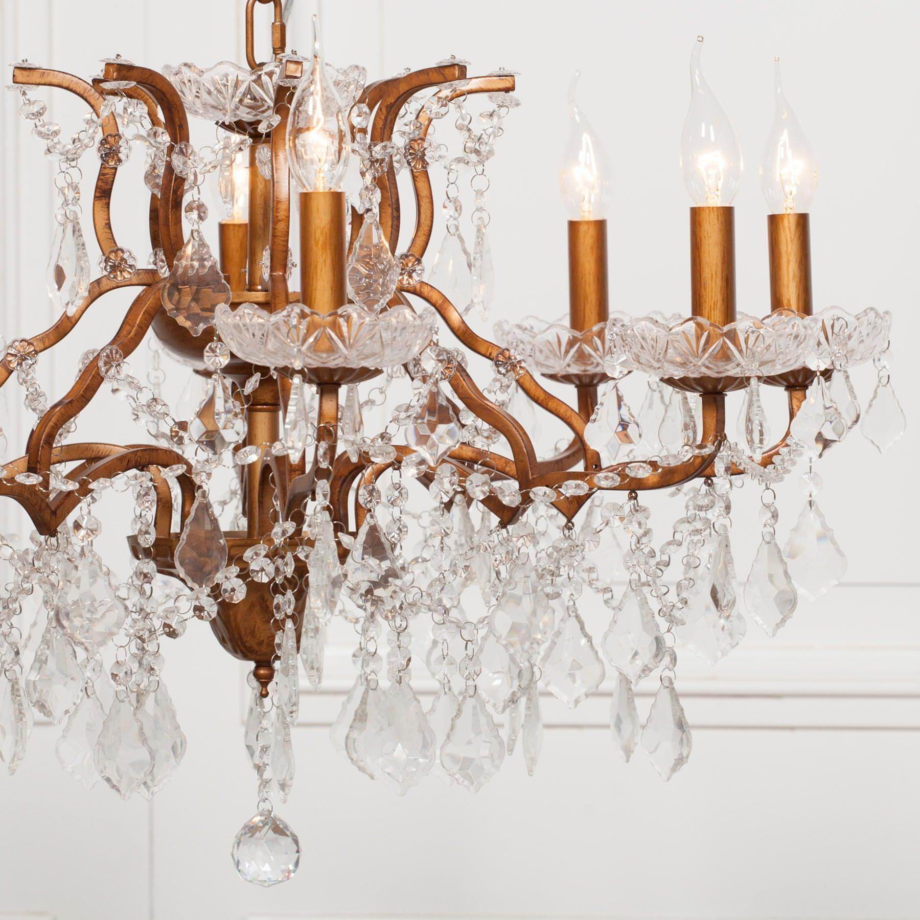 Gold 8 Branch Shallow Cut Glass Chandelier - House of Altair