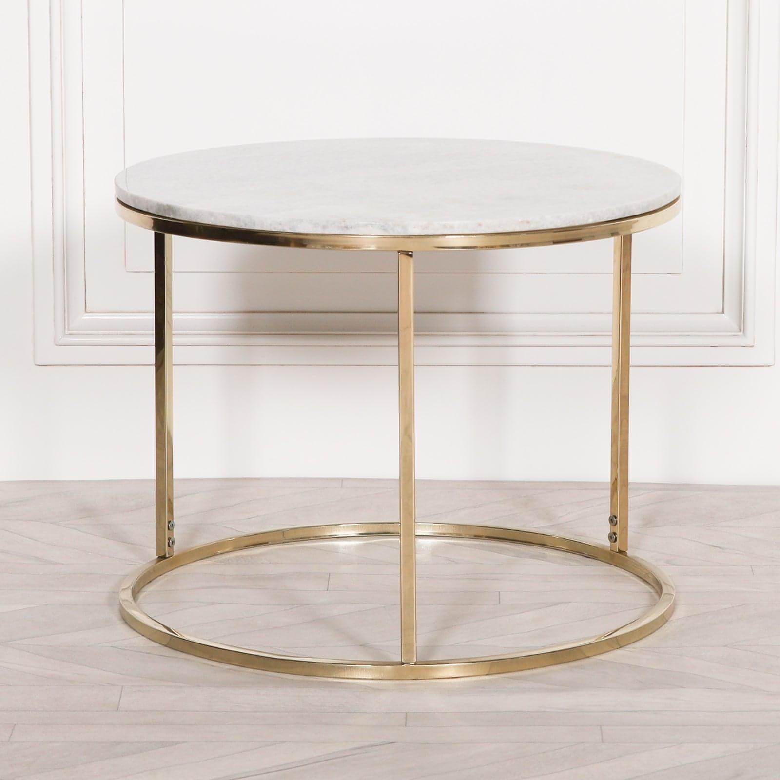 Gold Metal Side Table with Marble Top - House of Altair