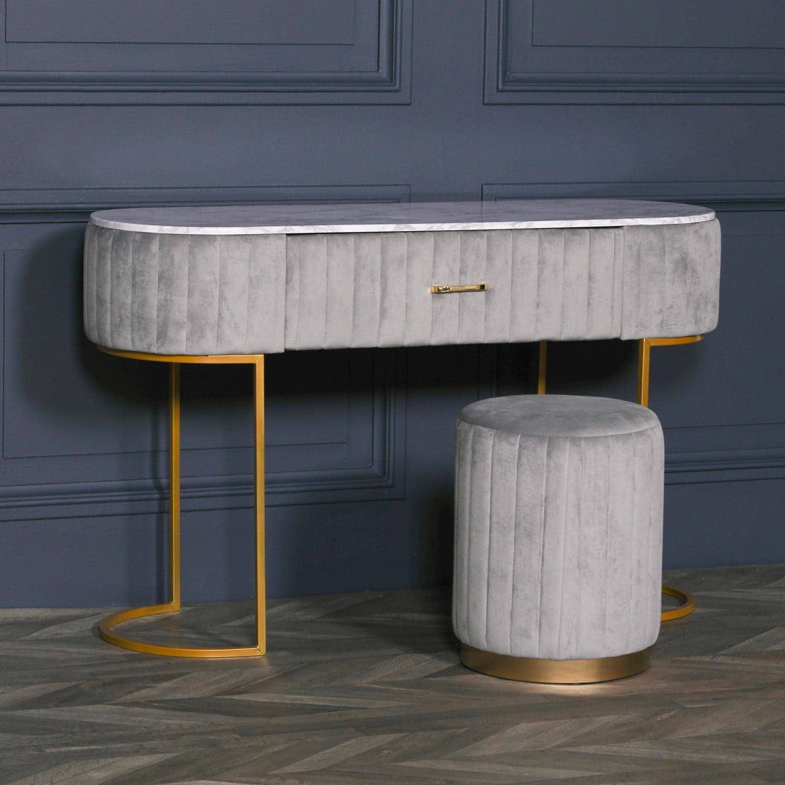 Grey Upholstered Dressing Table - House of Altair