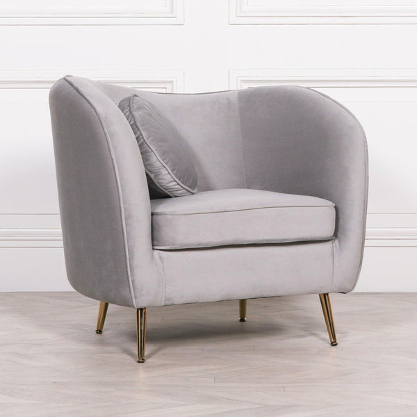 Grey Velvet Armchair with Cushion - House of Altair