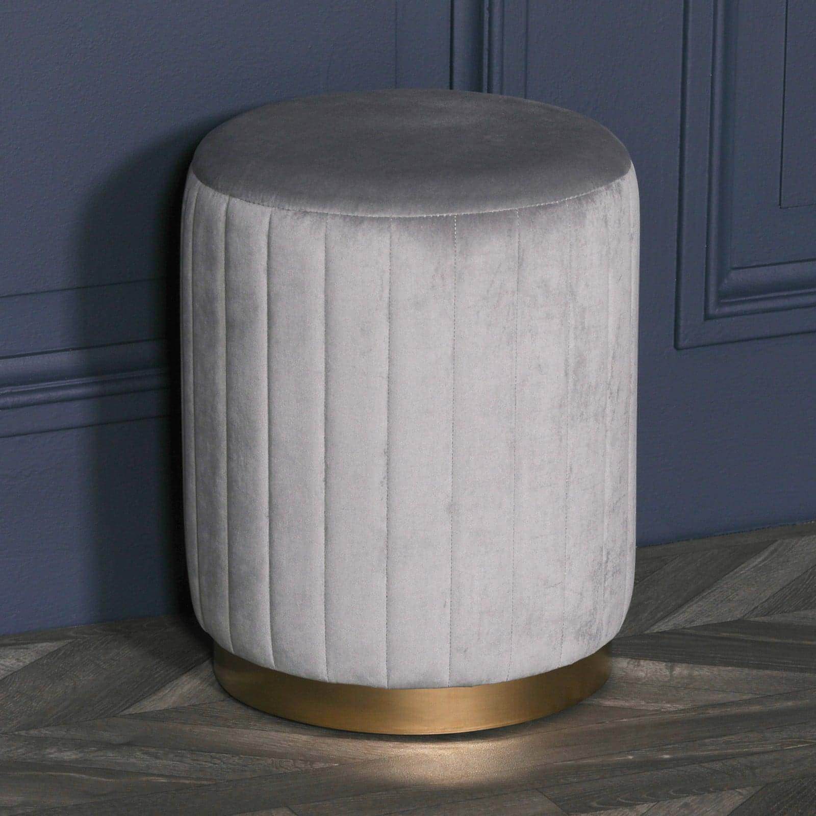 Grey Velvet Round Stool - House of Altair