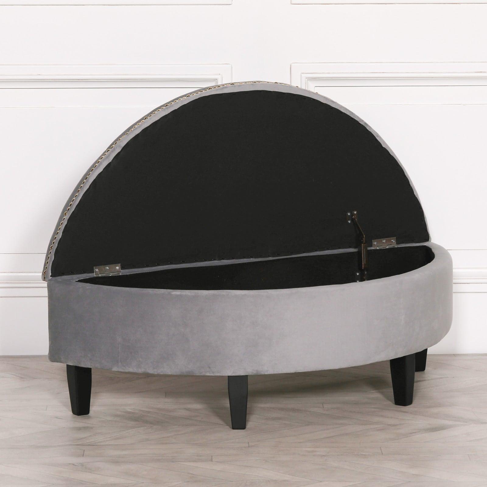 Grey Velvet Storage Pouf Ottoman - House of Altair