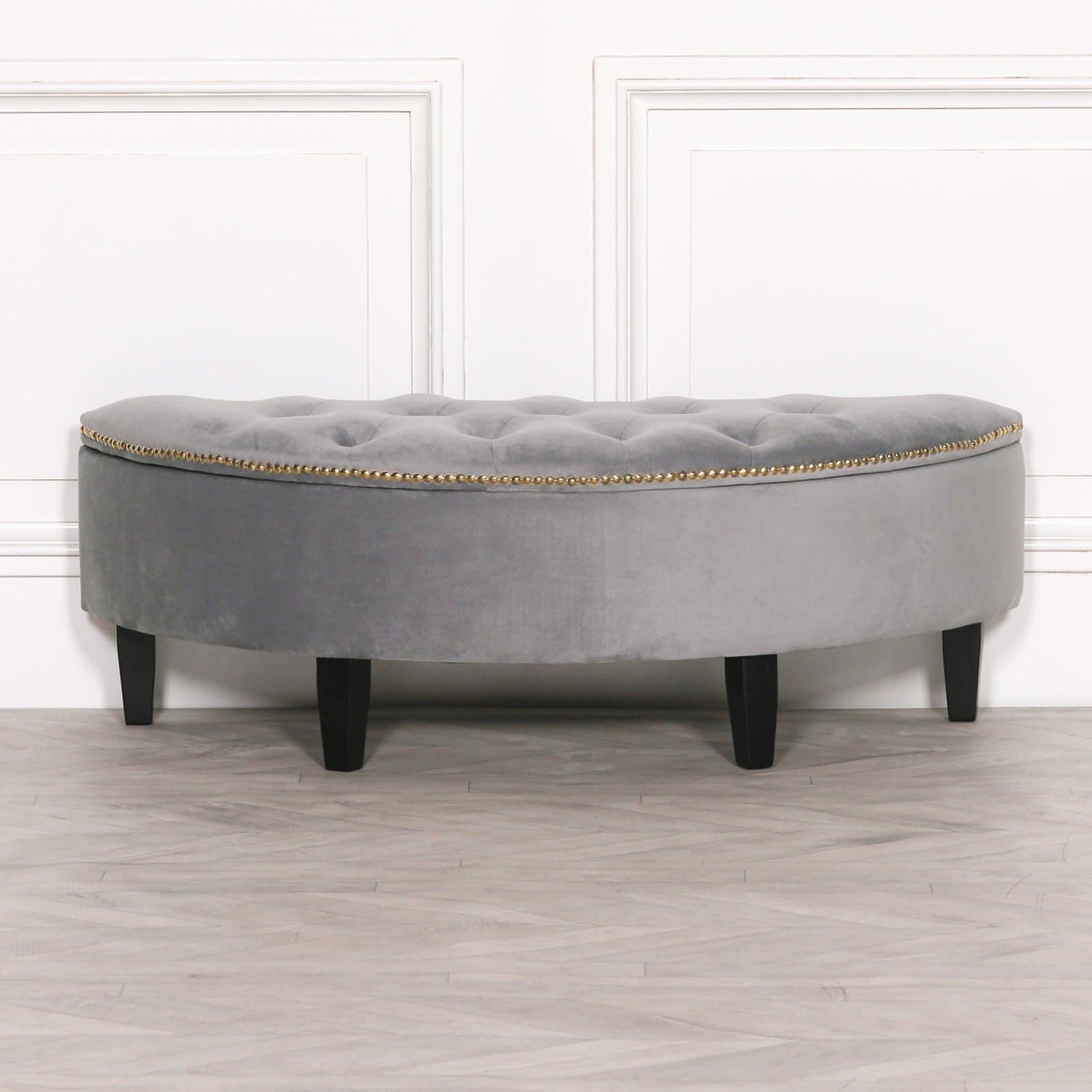 Grey Velvet Storage Pouf Ottoman - House of Altair