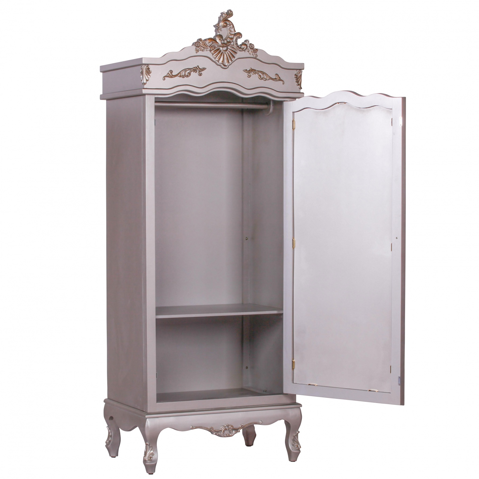 French Silver Single Door Armoire with Mirrored Door