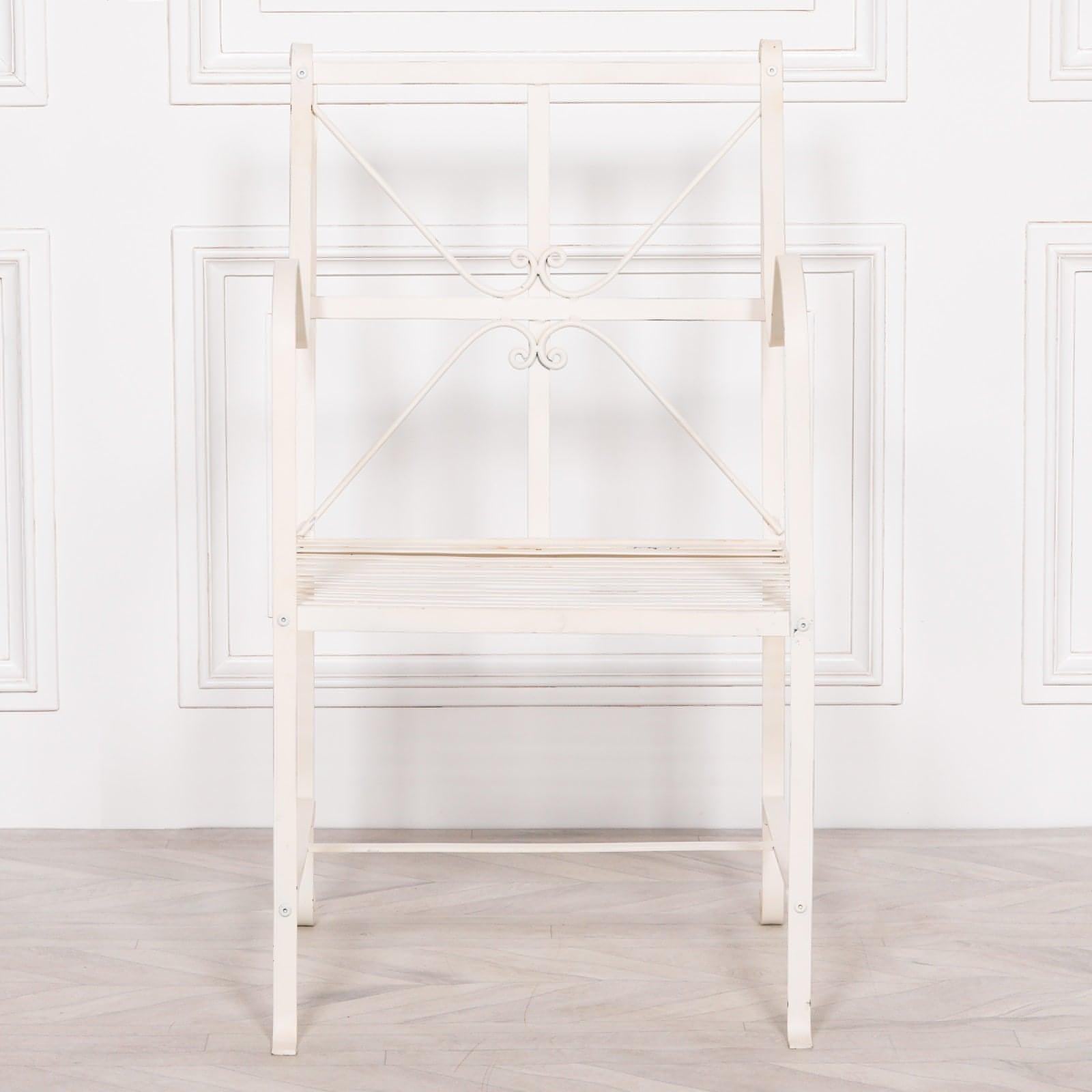 Iron Frame Off White / Cream Distressed Garden Dining Chair - House of Altair