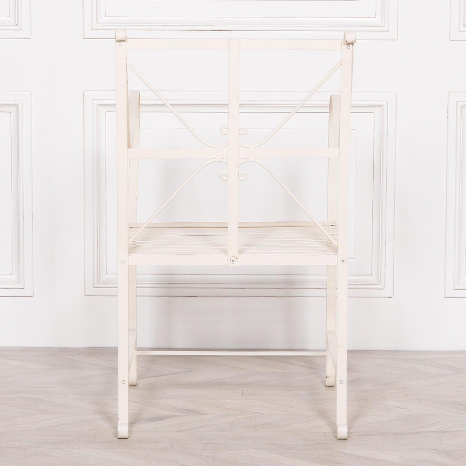 Iron Frame Off White / Cream Distressed Garden Dining Chair - House of Altair