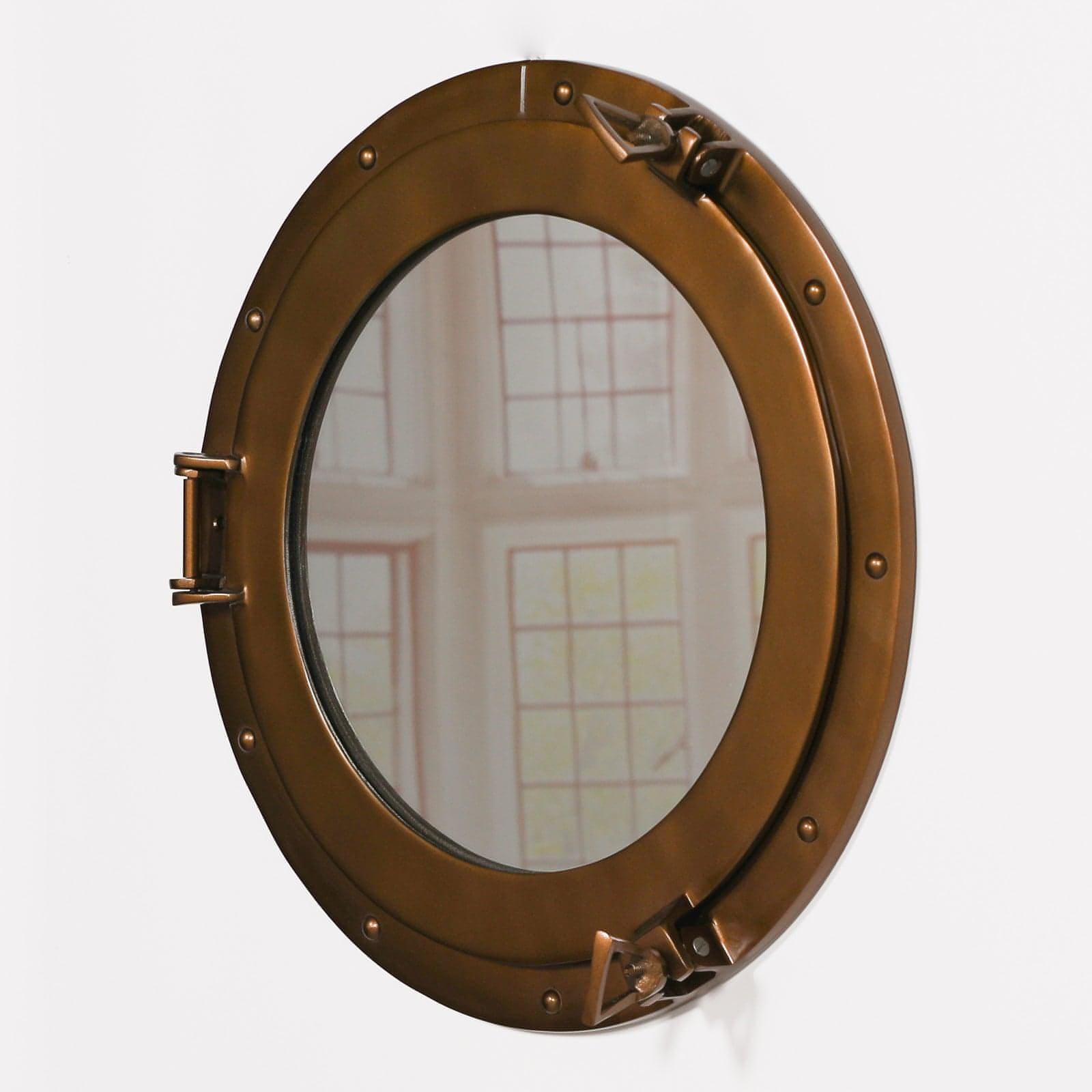 Large Antiqued Brass Style Port Hole Mirror - House of Altair