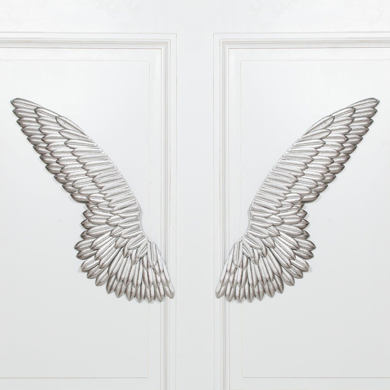 Large Metal Wall Silver Angel Wings - House of Altair